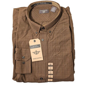 Dockers Mens Brown Plaid Button Up Long Sleeve No Wrinkles Large Dress Shirt L
